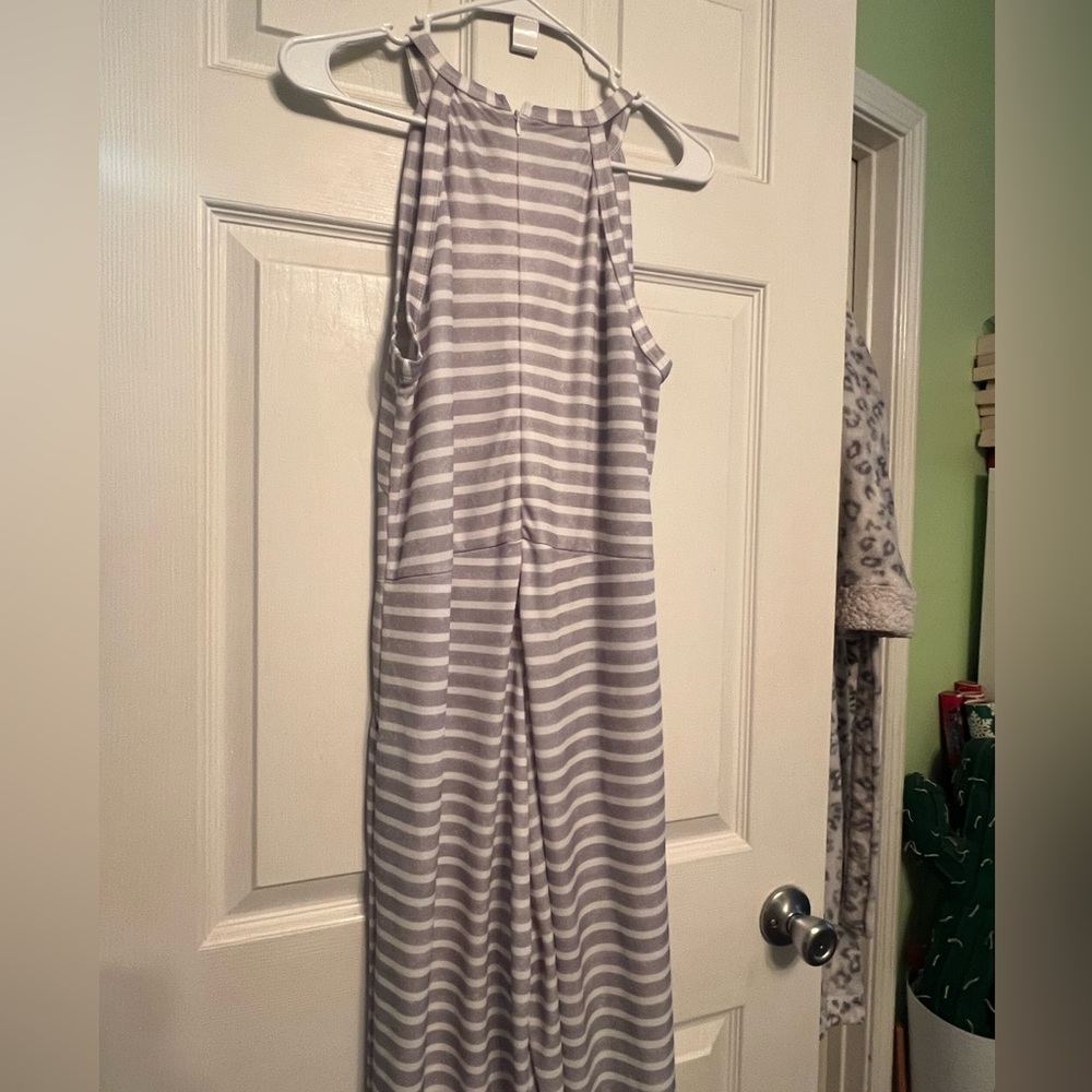 Gray and White Striped jumpsuit